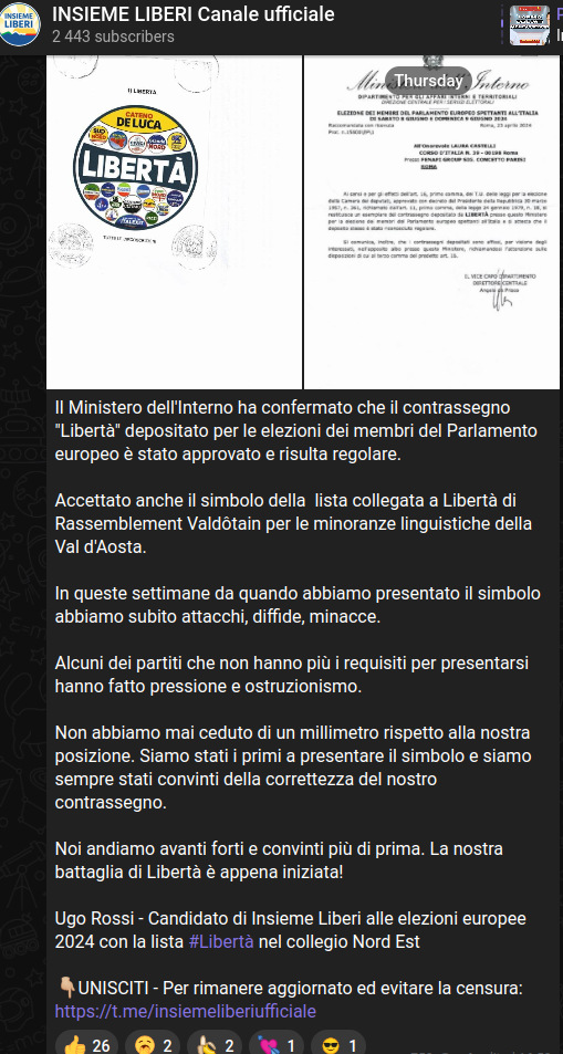 Risposta dal Ministero